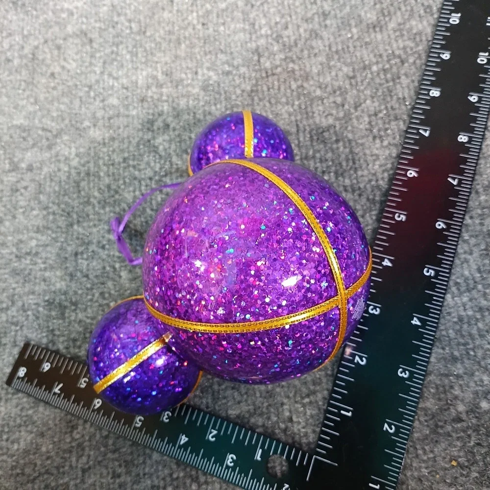 Disney Mickey Mouse Icon Christmas Ornament Glass Ball Purple Glitter Gold Trim